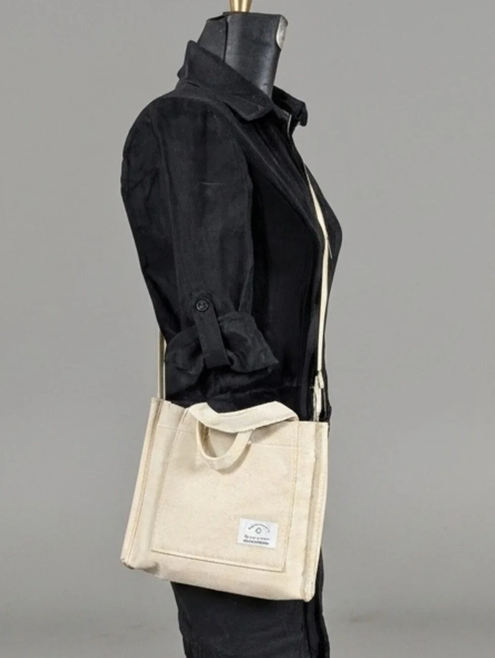 NWOT 2023 WantGor Small Beige Minimalist Corduroy Crossbody Tote Bag